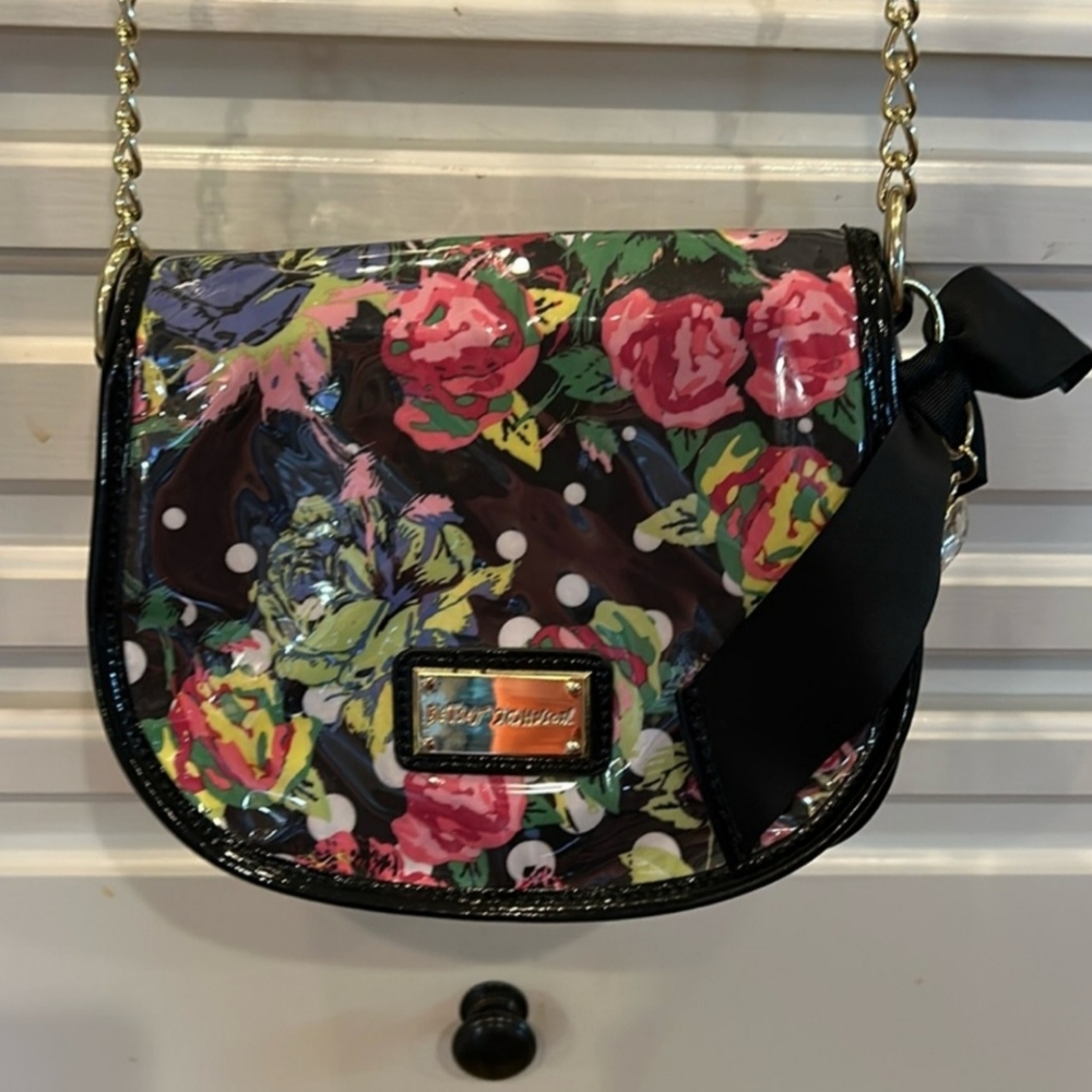 BETSY JOHNSON Floral w/ clear Plastic exterior Shoulder Bag